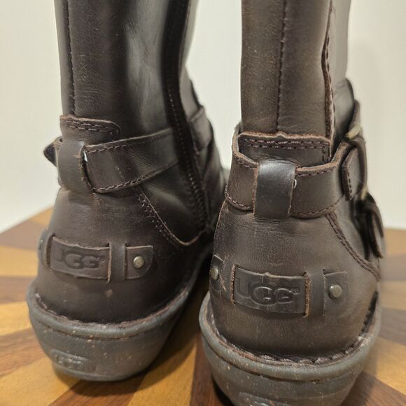 UGG Australia Rosen Riding Boots Brown Leather 7 Womens Wool Fur Lined Winter - Picture 9 of 15